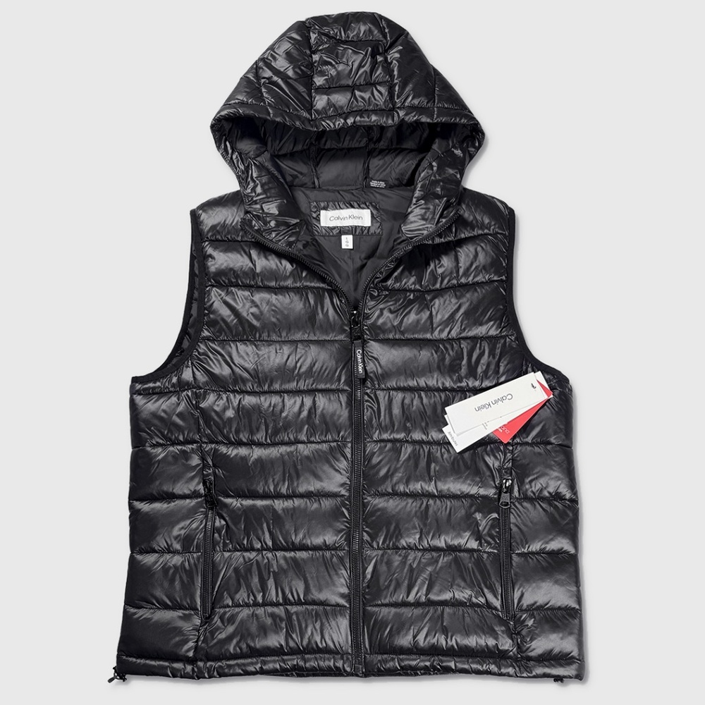 Calvin Klein Modern Hooded‎ Puffer Vest - NWT Mens Large Black - #48878-DSK2